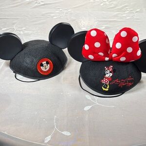 Two Disney Black Mickey & Minnie Ear Hats with Red Bow infant / Youth Size